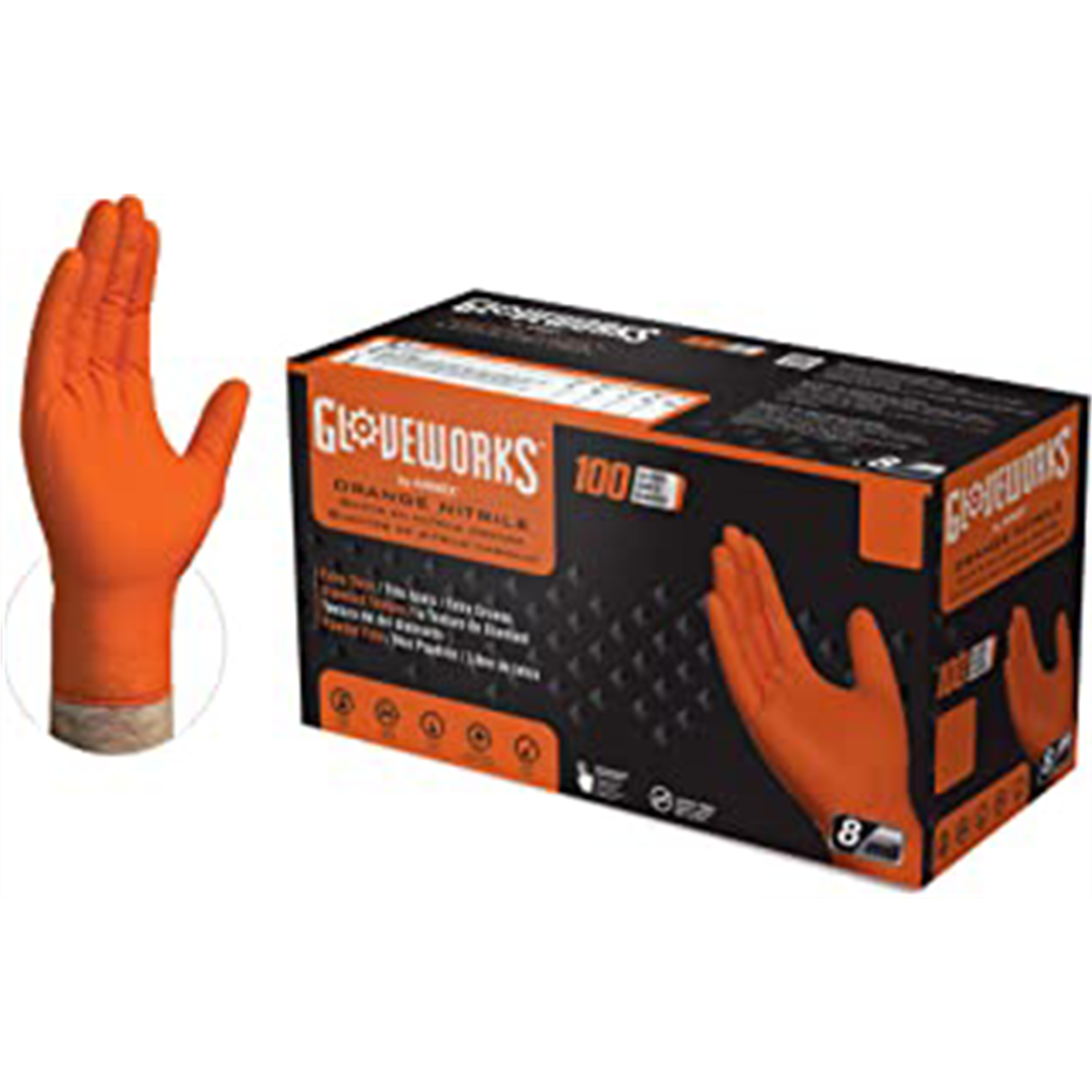 Gloveworks HD Orange Nitrile Gloves Medium