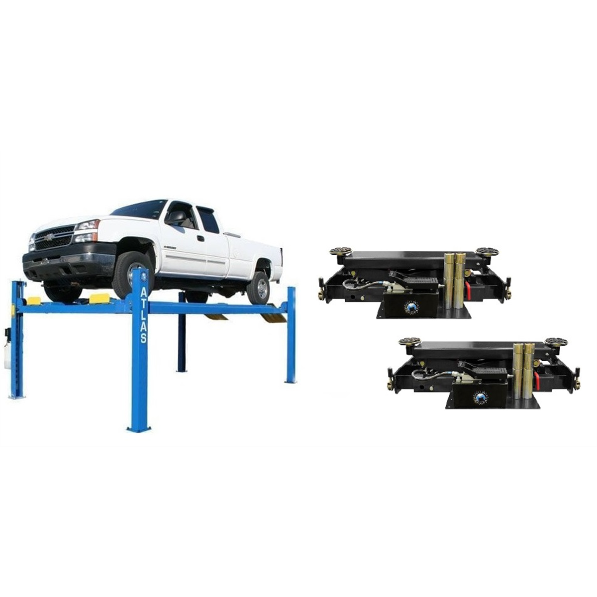 Atlas Equipment 414 14,000 lb. 4-Post Lift + RJ8 Rolling Jacks Combo