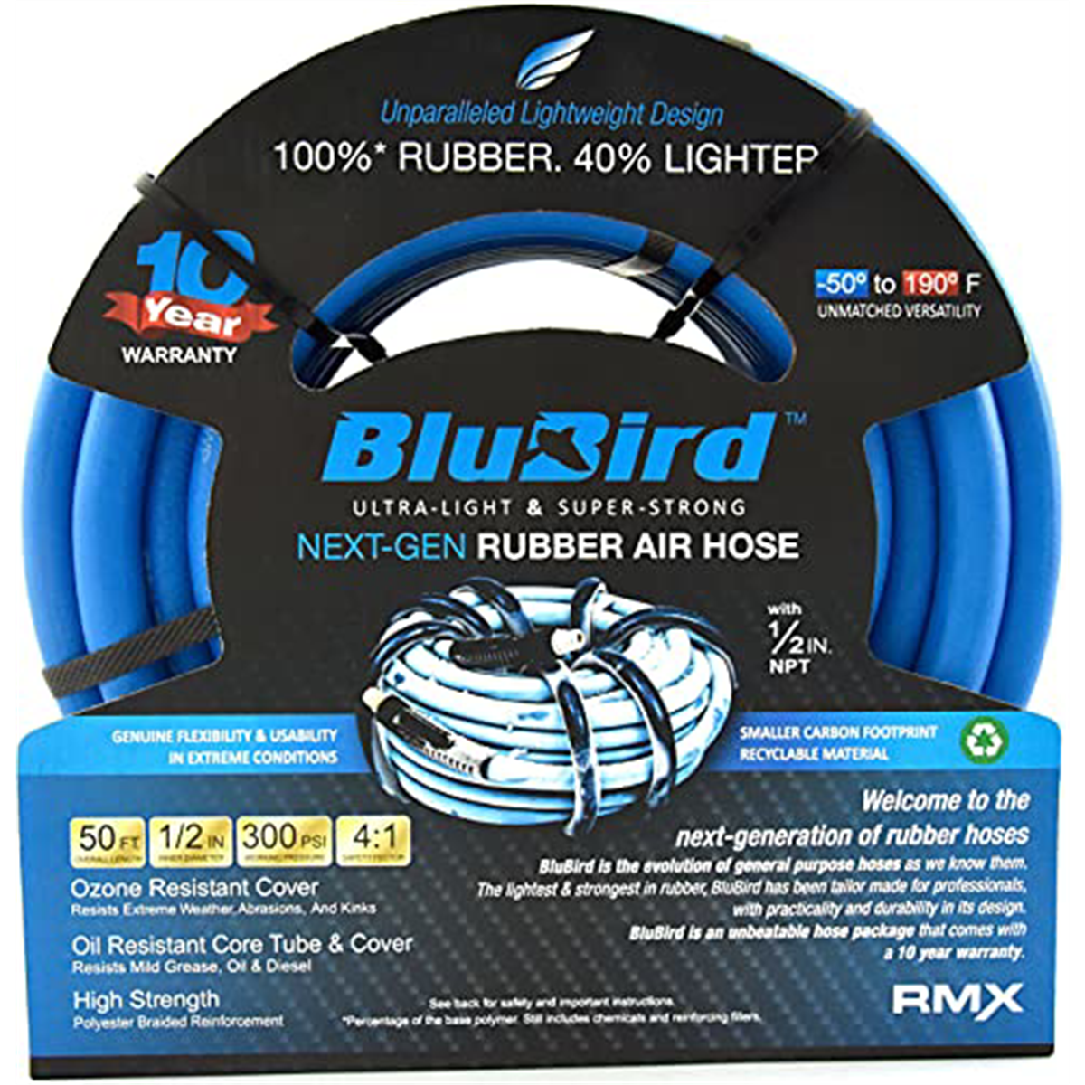 BluBird Rubber Air Hose Assembly 1/2" x 50'
