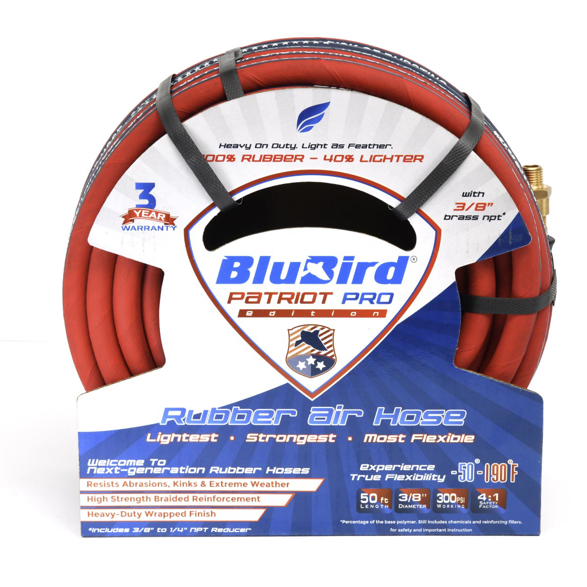 BluBird 3/8" X 50' Patriot Pro Rubber Air Hose