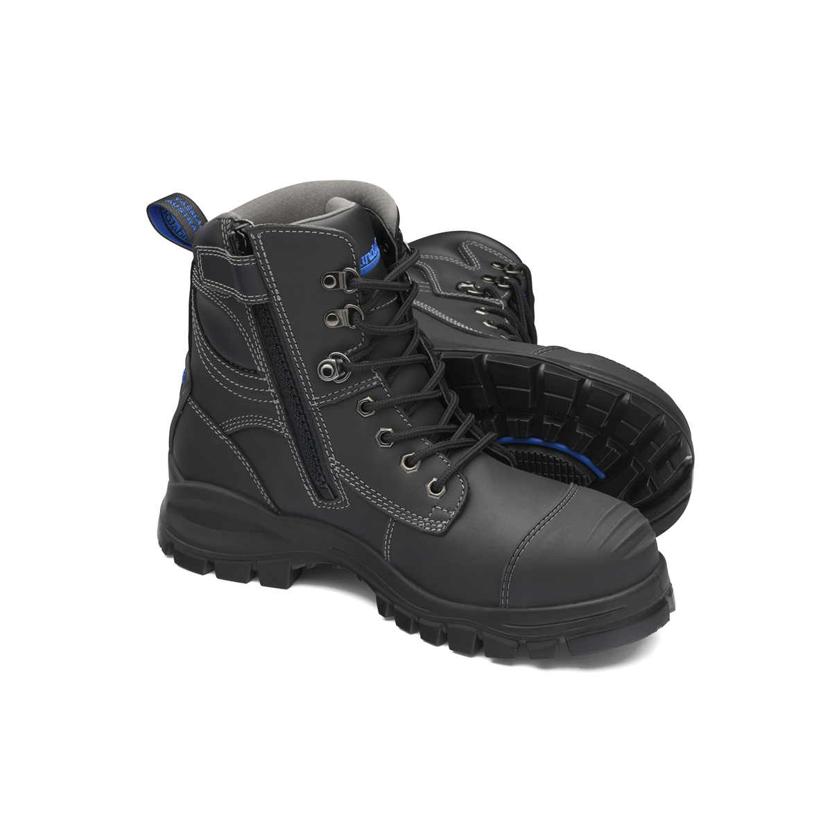 Blundstone Steel Toe Lace Up Side Zip, Water Resistant, Bump Cap, Black, AU size 9.5, US size 10.5