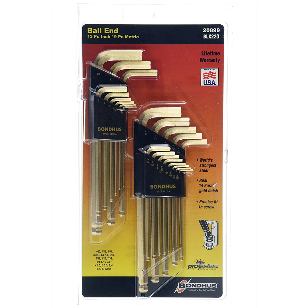 Bondhus Corp. 22PC Color Guard SAE/MET L Wrench Display