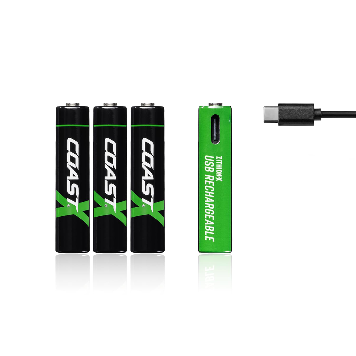 COAST Products Zithion-X AAA Rechargeable Lithium-Ion Batteries with USB-C Port (1.5V, 750mAh, 4-Pack)