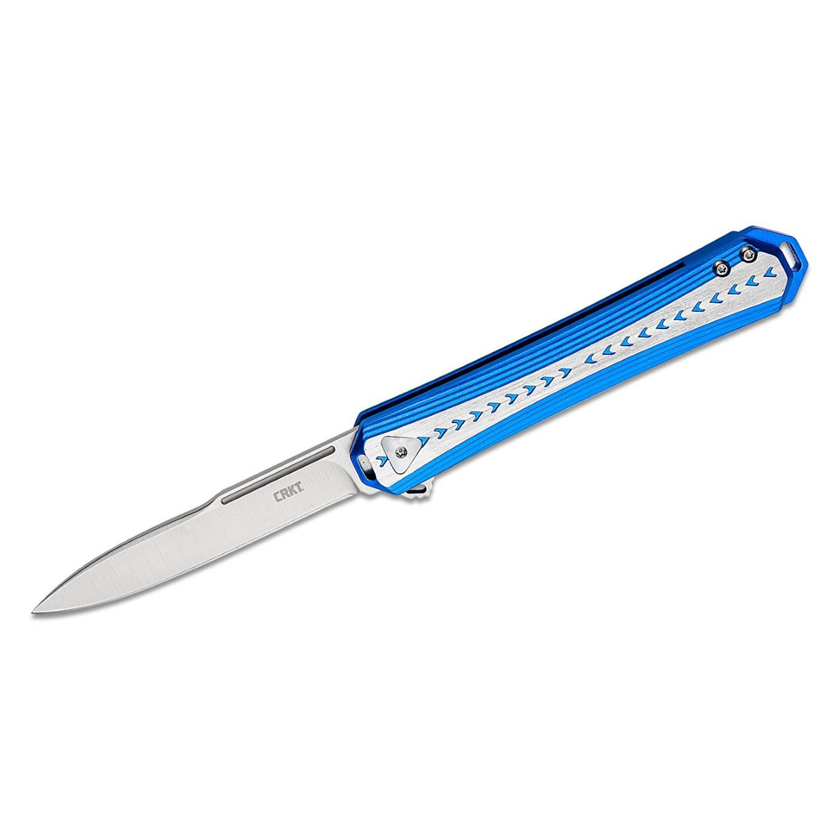 CRKT (Columbia River Knife) Stickler 12C27 Satin Plain Blade Assisted Folding Knife with Liner Lock Aluminum Handle - Blue