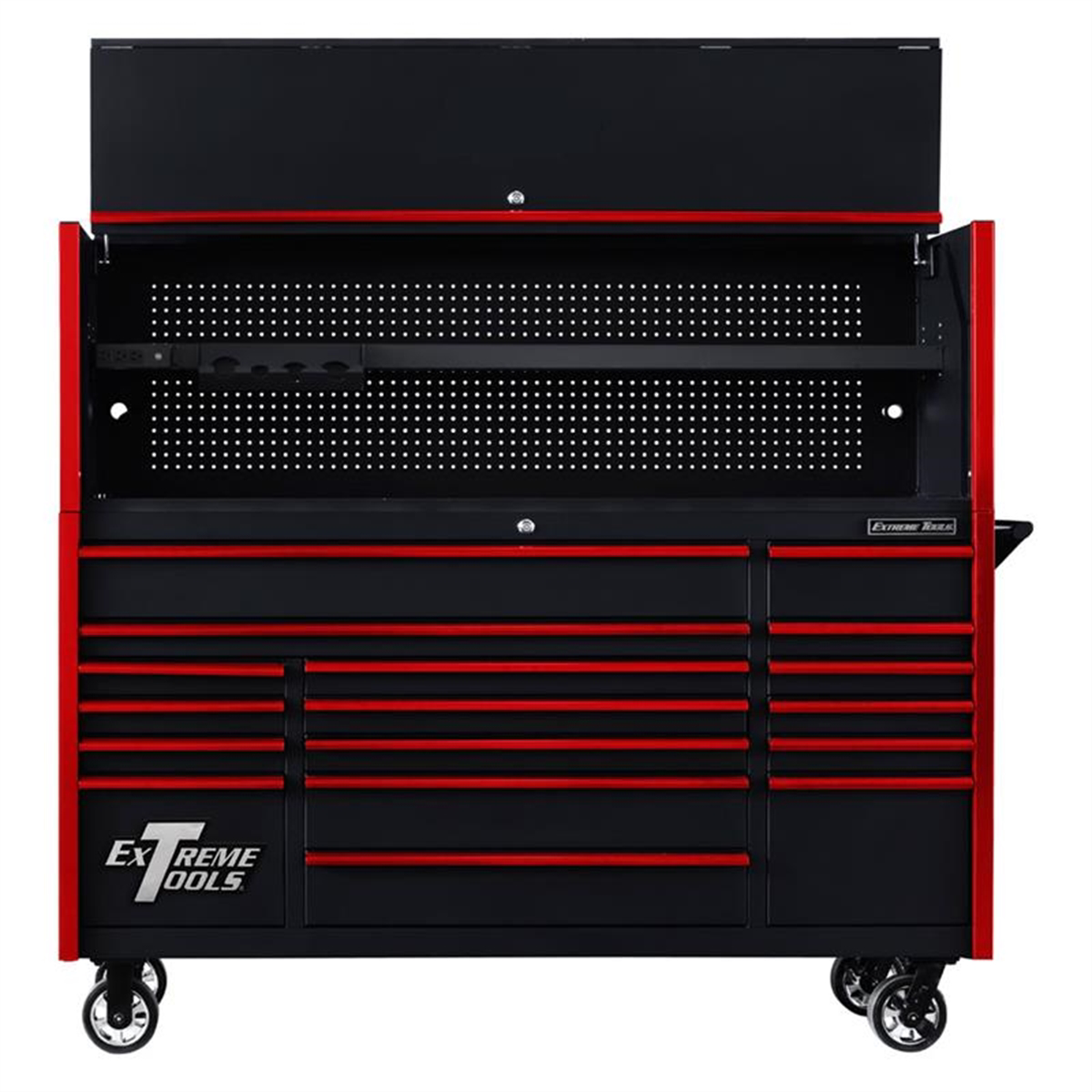 Extreme Tools DX 72" Hutch & 17 Drawer Roller Cabinet Combo, Black