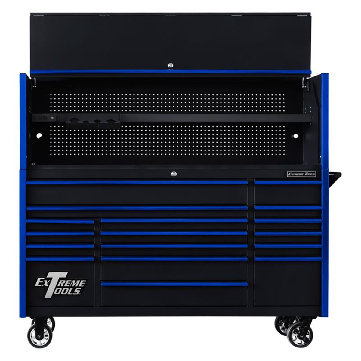 Extreme Tools DX 72" Hutch & 17 Drawer Roller Cabinet Combo, Black