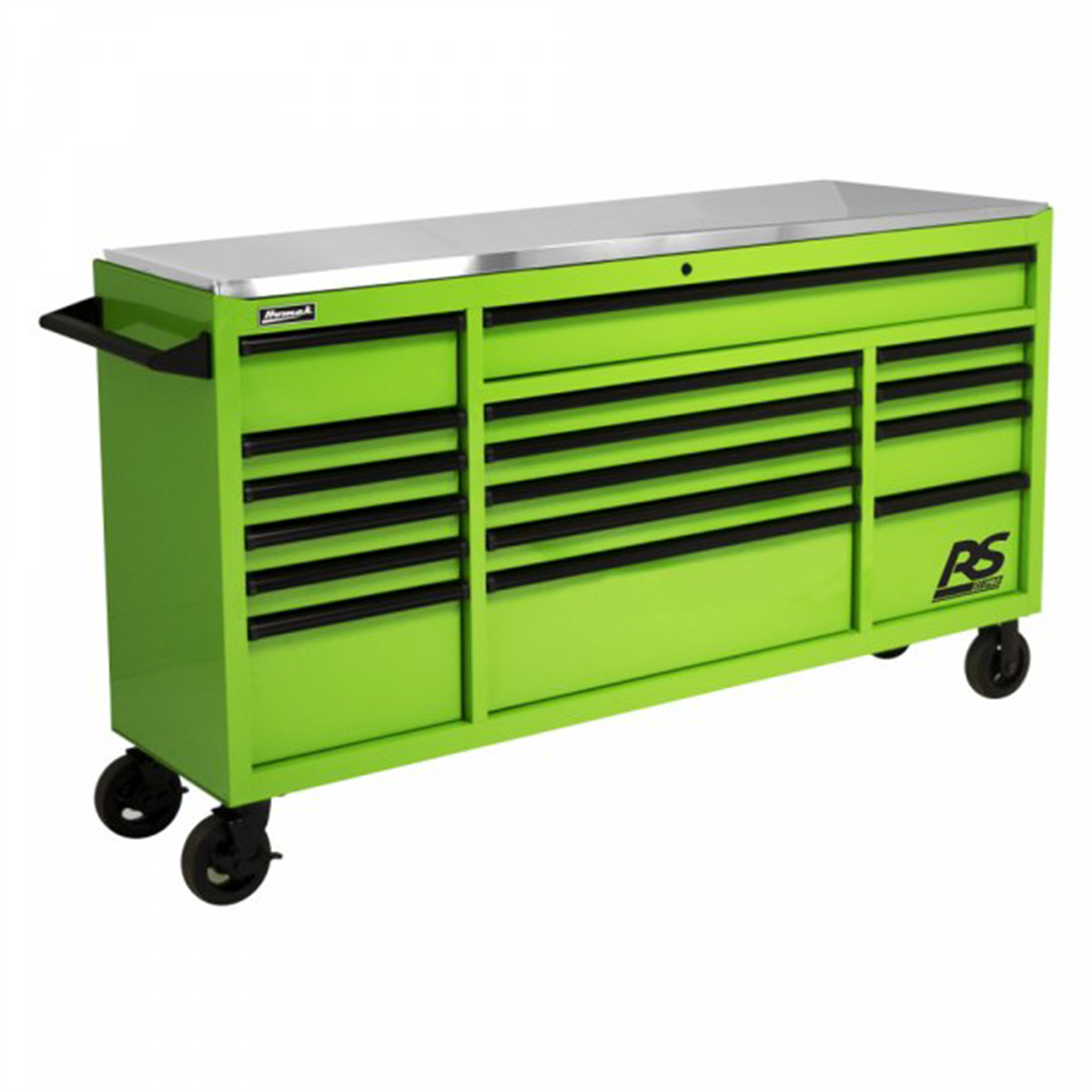 Homak Manufacturing 72 Inch RS Pro Roller Cabinet Stainless Steel Top - Monster Green