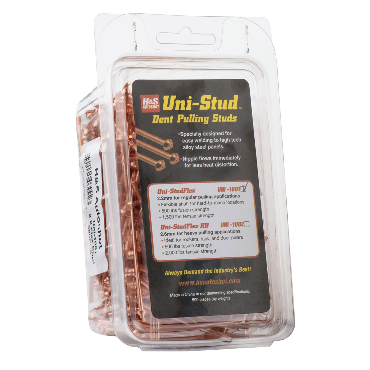 H&S AutoShot UNI-1001 Studs 2.2mm Flexpert Steel Copper-Flash Annealed (500-Pack)