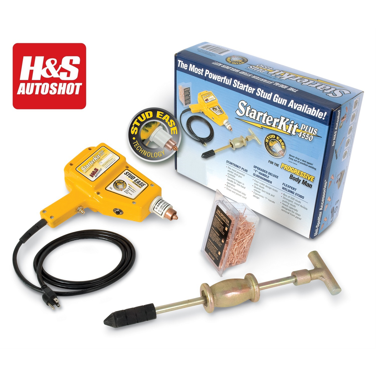 H&S AutoShot UNI-4550 Uni-Spotter STARTER PLUS Spot Weld Kit Includes Stud Gun, Slide Hammer and Studs