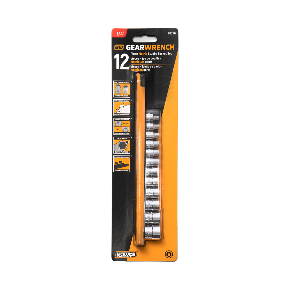 GearWrench 12 Piece 1/4 Inch Drive 6 Point Stubby Socket Set Metric