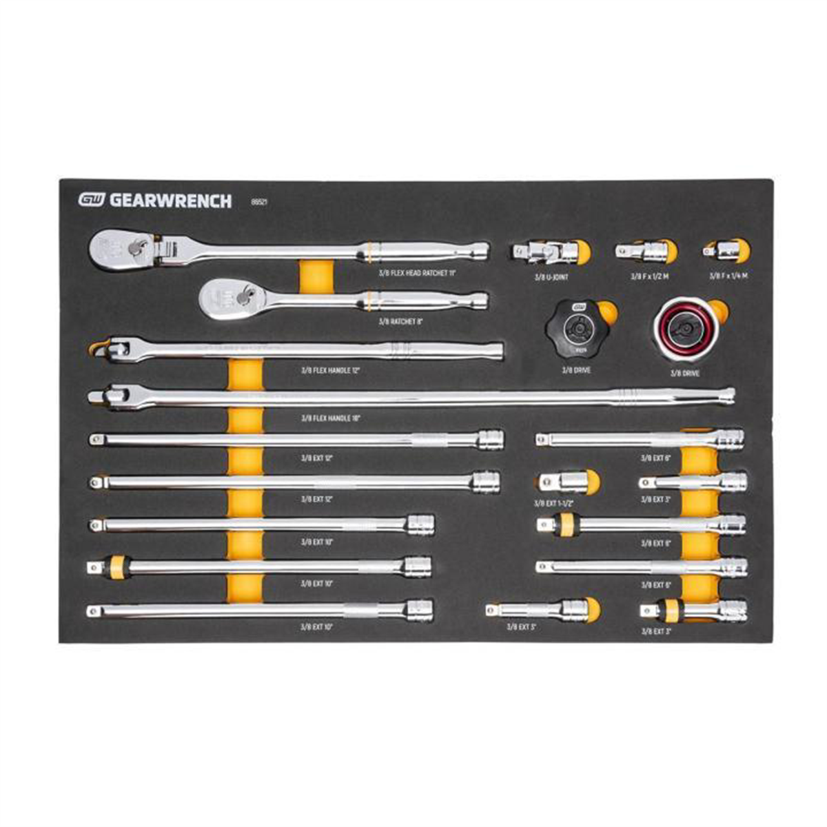 GearWrench 21 Piece 3/8" 90-Tooth Ratchet & Drive Tool Set with Foam Storage Tray