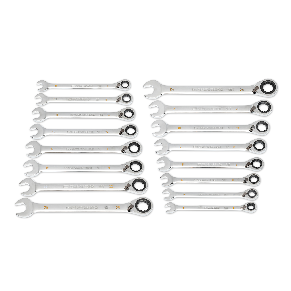 GearWrench 16 Piece 90-Tooth 12 Point Metric Reversible Ratcheting Wrench Set