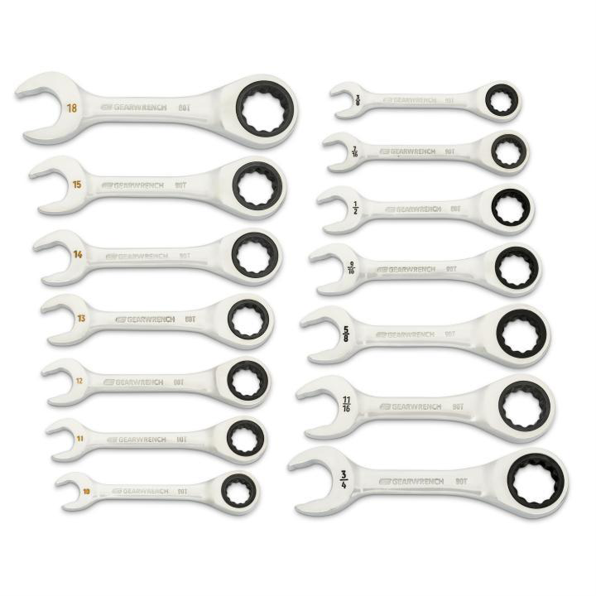 GearWrench 14 Piece 90-Tooth 12 Point SAE/Metric Stubby Ratcheting Combination Wrench Set