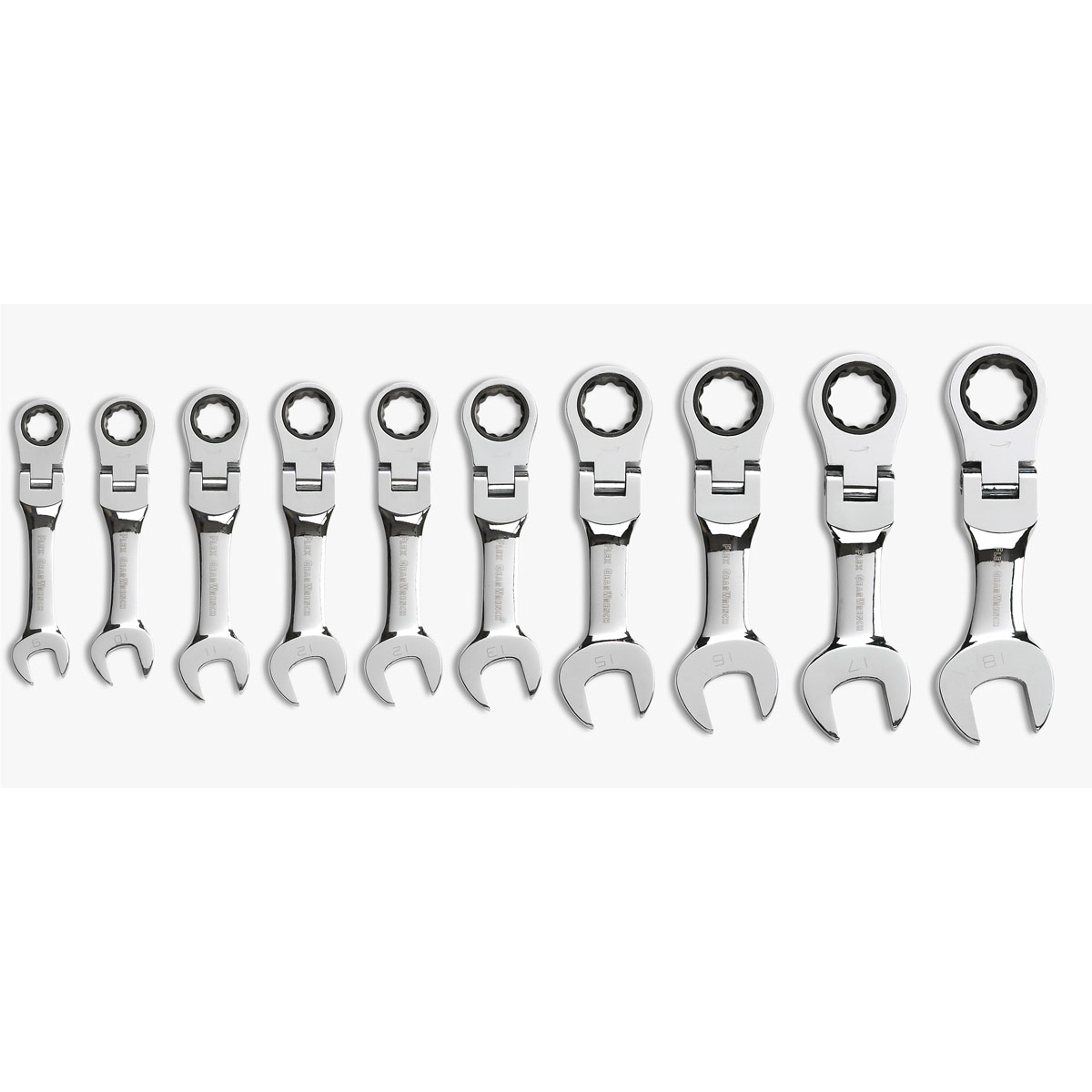 GearWrench 10 Piece 72-Tooth 12 Point Stubby Flex Head Ratcheting Combination Metric Wrench Set