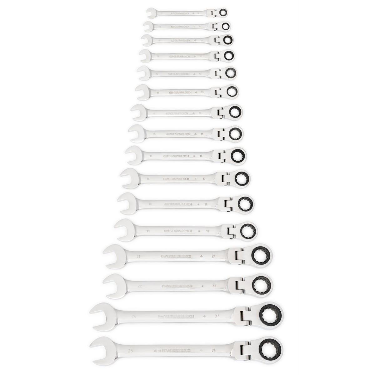 GearWrench 16 Piece 72-Tooth 12 Point Flex Head Ratcheting Combination Metric Wrench Set