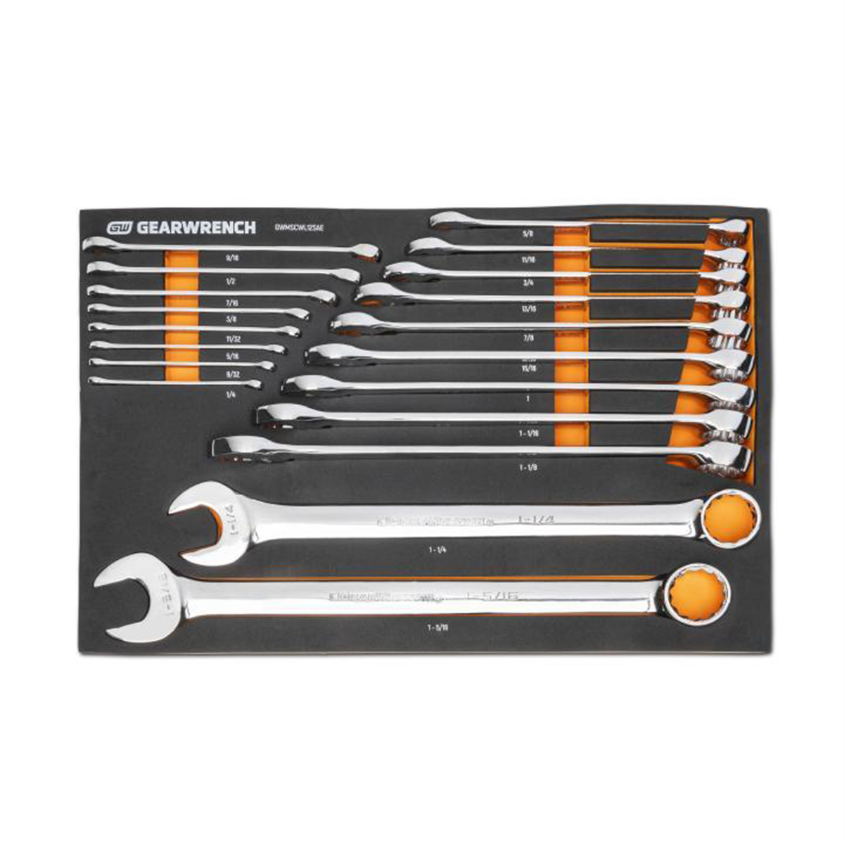 GearWrench 19 Piece 12 Point Long Pattern Combination SAE Wrench Set in Foam Storage Tray