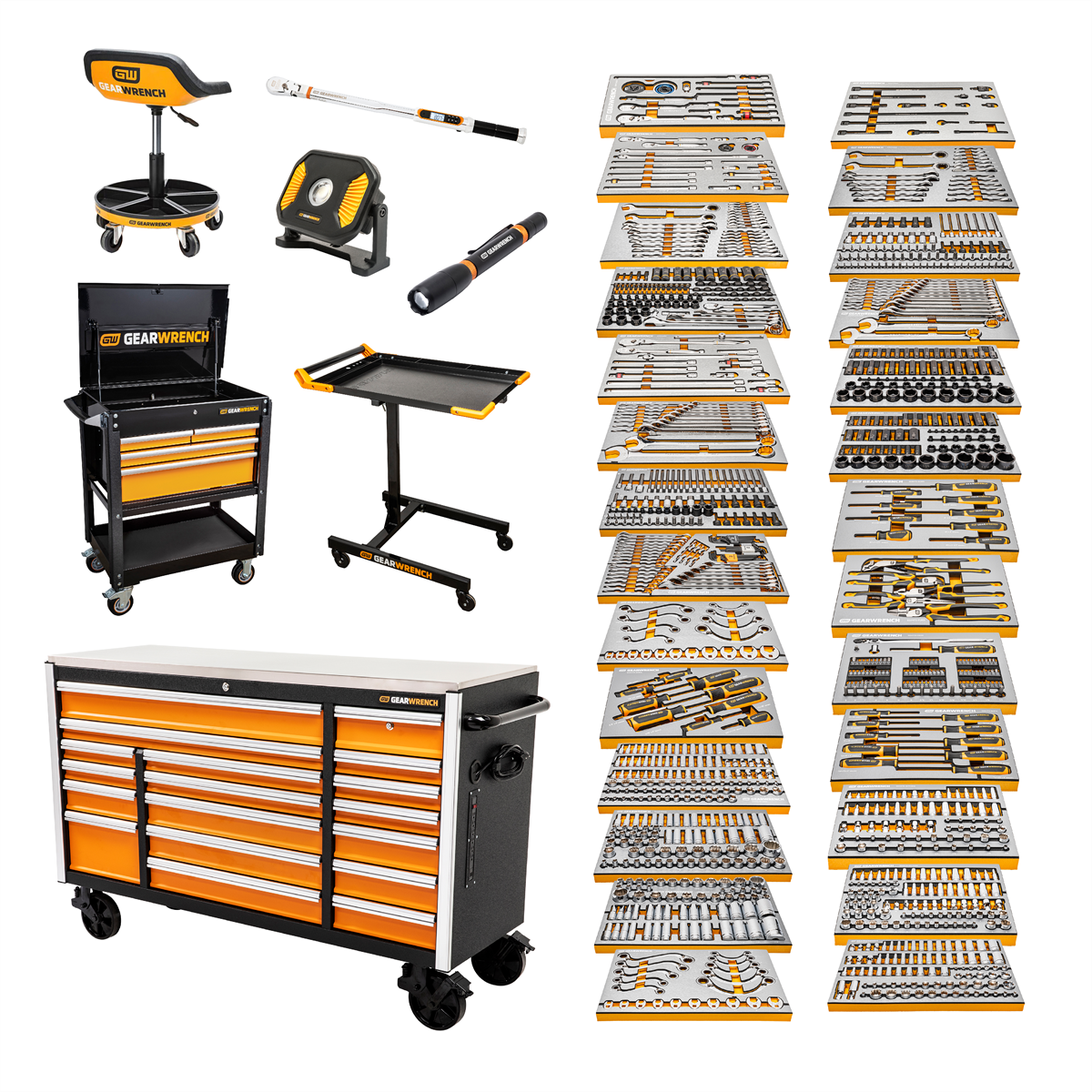 GearWrench 1268 Piece MEGAMOD Master Mechanics Tool Set Inch Premium Modular Foam Trays with Tool Storage