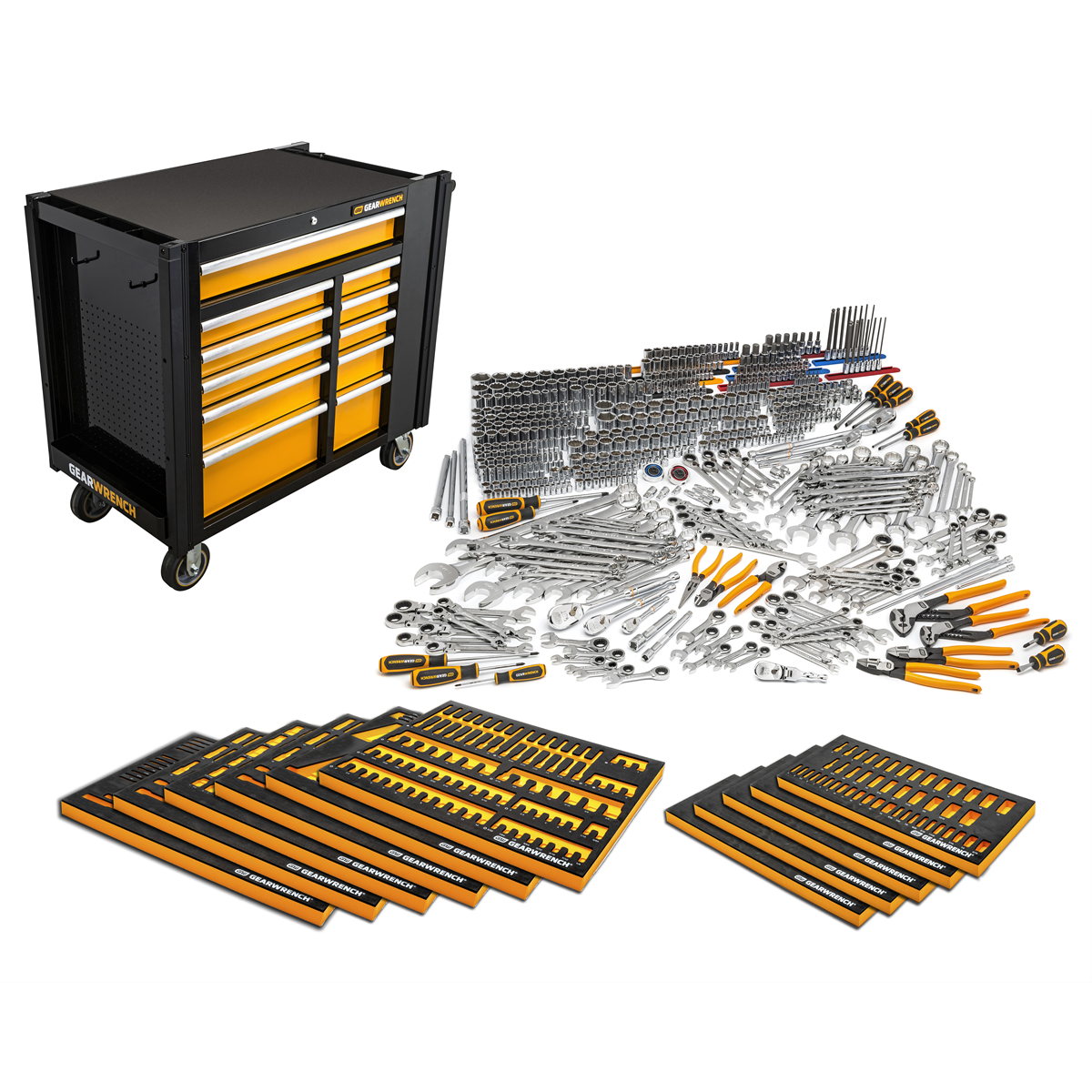 GearWrench 614 Piece MEGAMOD Master Mechanics Hand Tool Set with Modular Foam Trays and Mobile Work Station