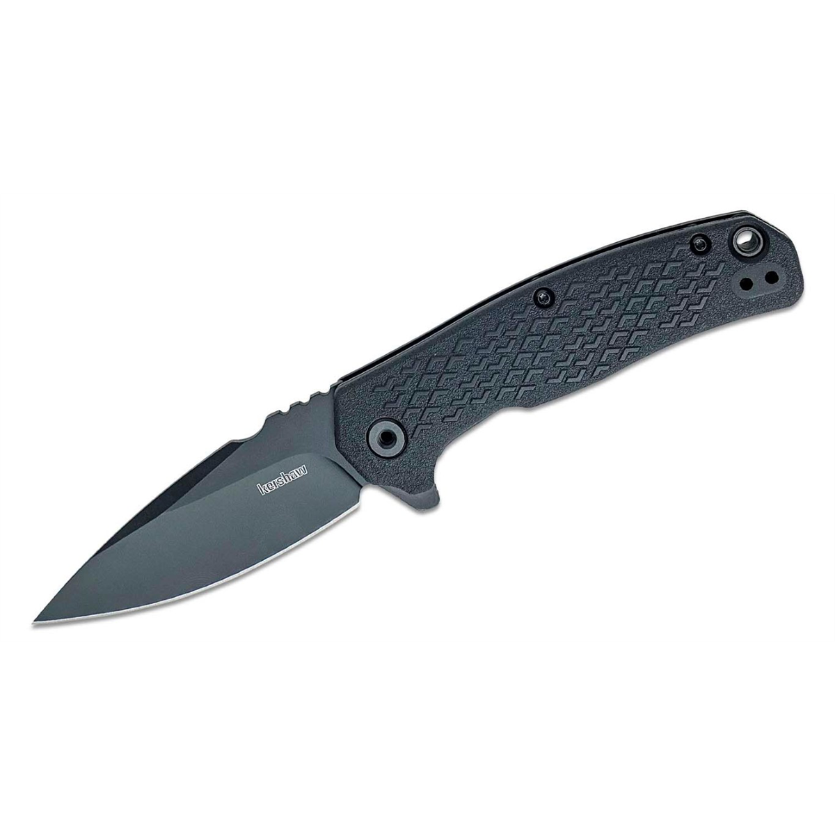 Kershaw Conduit Assisted Open Liner Lock Spear Point Blade Tactical Folding Pocket Knife with Black-Oxide Coating - Black