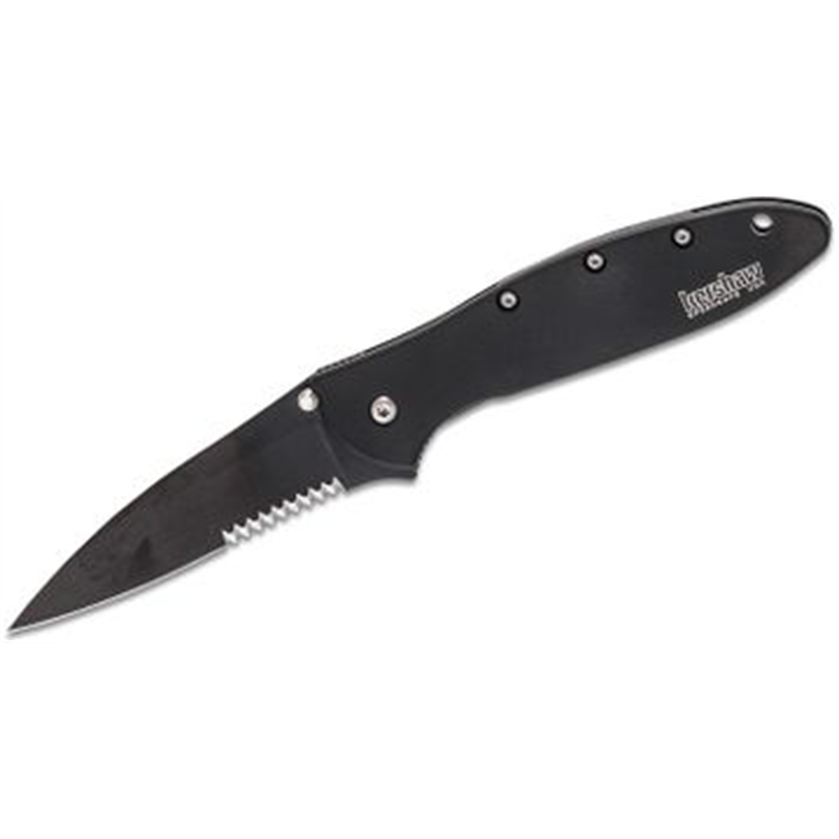 Kershaw Leek-Serrated Assisted Open Frame Lock Drop Point Blade EDC Folding Pocket Knife - Black