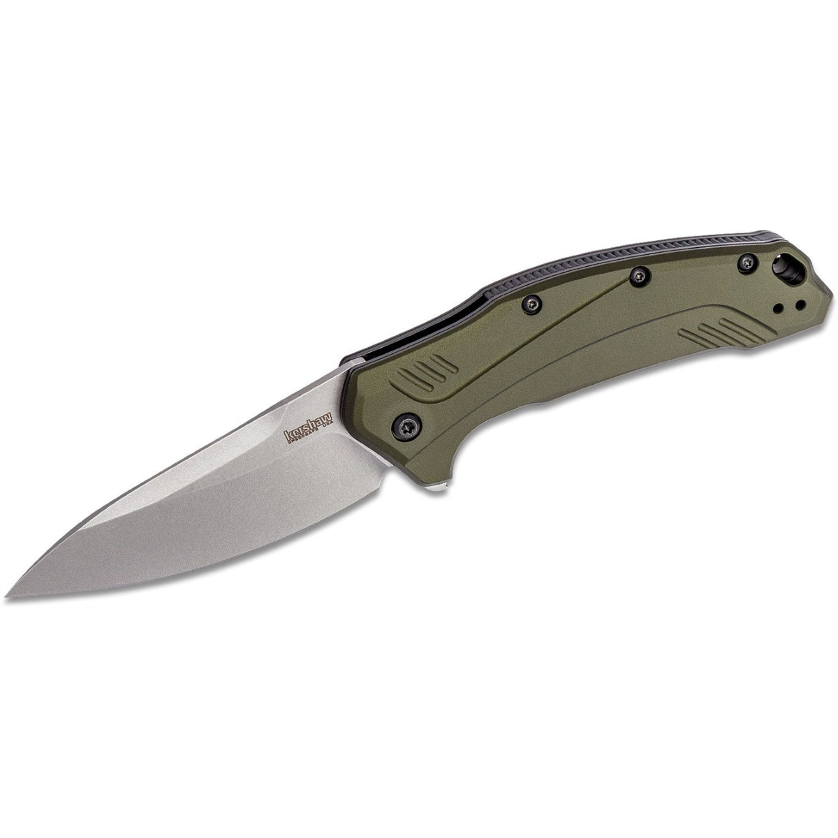Kershaw Link Assisted Opening Liner Lock MagnaCut Drop Point Blade EDC Folding Pocket Knife with Stonewashed Finish - Olive