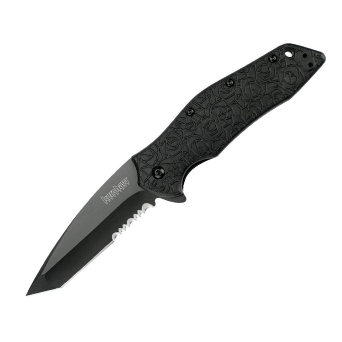 Kershaw Kuro Tanto-Serrated Assisted Open Liner Lock American Tanto Blade EDC Folding Pocket Knife - Black