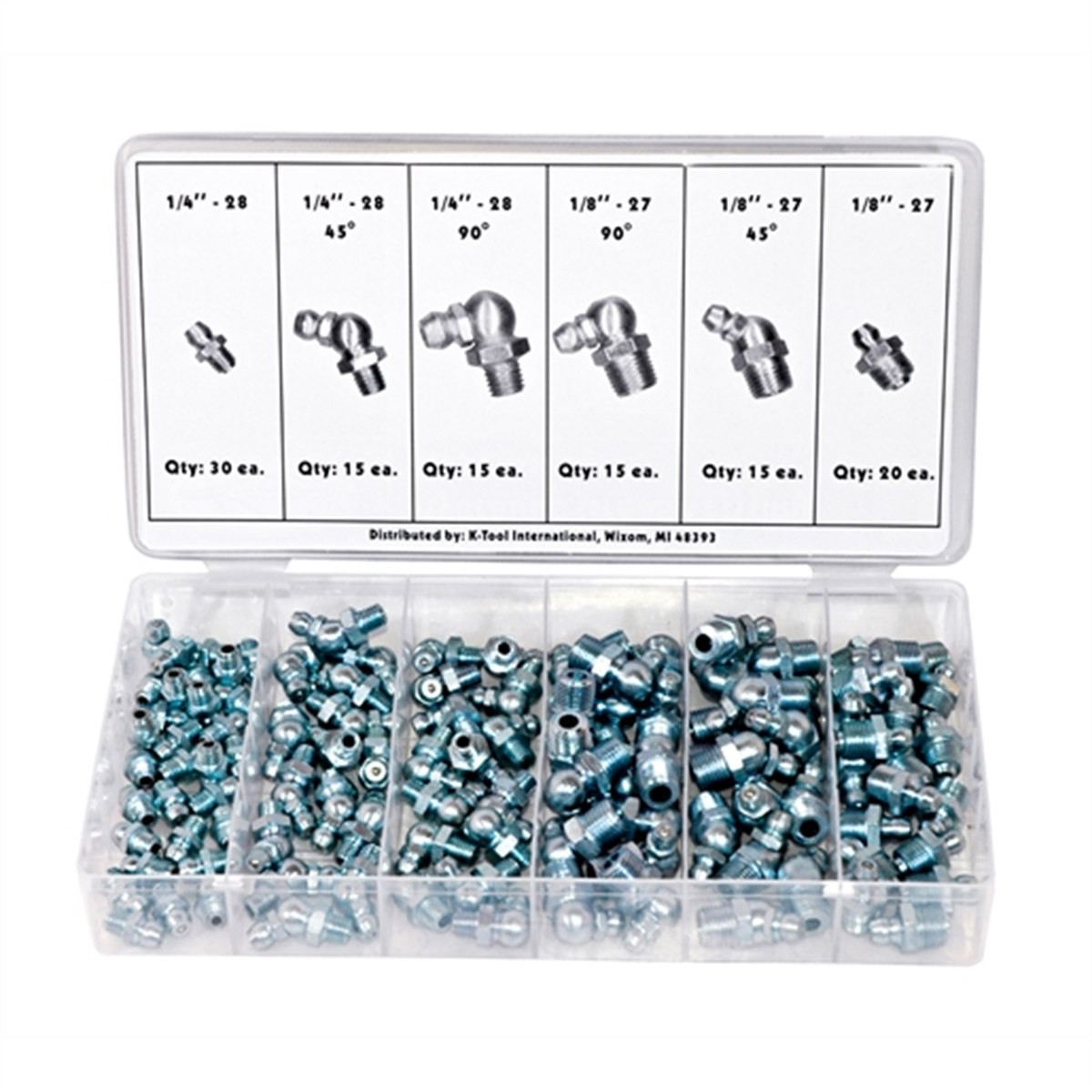 K Tool International 110 Piece Hydraulic Grease Fitting Assortment