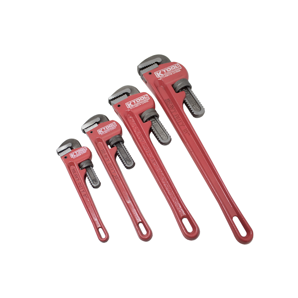 K Tool International Pipe Wrench Set 4 Piece: 8 Inch, 10 Inch, 14 Inch, 18 Inch