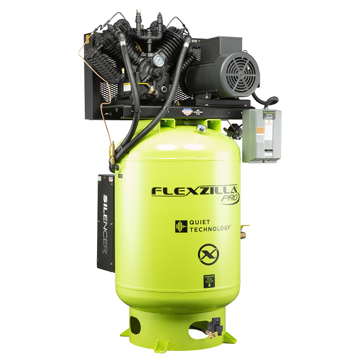 Legacy Manufacturing Flexzilla® Pro Piston Air Compressor with Silencer™, 3-Phase, Stationary, 10 HP, 120 Gallon, 230 Volt, 2-Stage, Vertical, ZillaGreen™