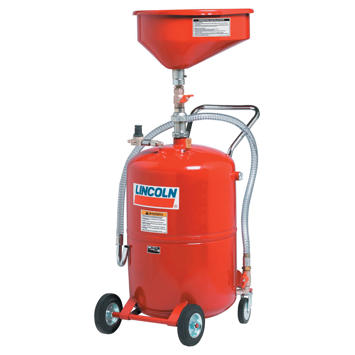 Lincoln Lubrication Pressurized Used Oil Steel Evacuation Drain - 20 Gallon Capacity, Red