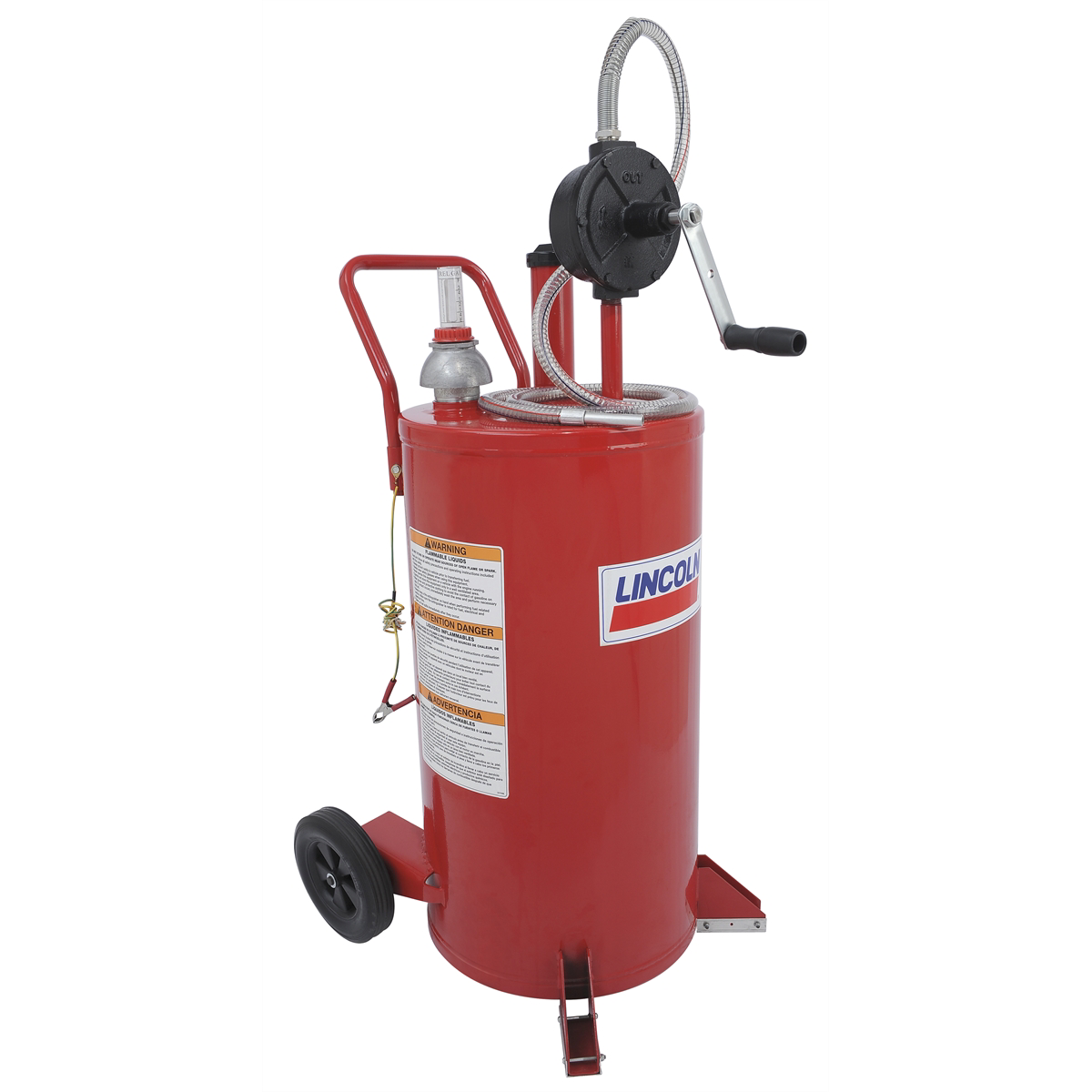 Lincoln Lubrication Steel Fuel Caddy with 2-Way Rotary Pump and 7' Hose, 25 Gallon, Red