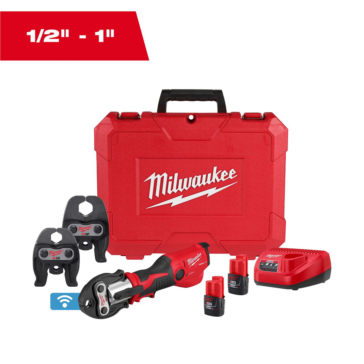 Milwaukee M12™ FORCE LOGIC™ Press Tool Kit w/ ONE-KEY™ with 1/2" - 1" CTS-V Jaws