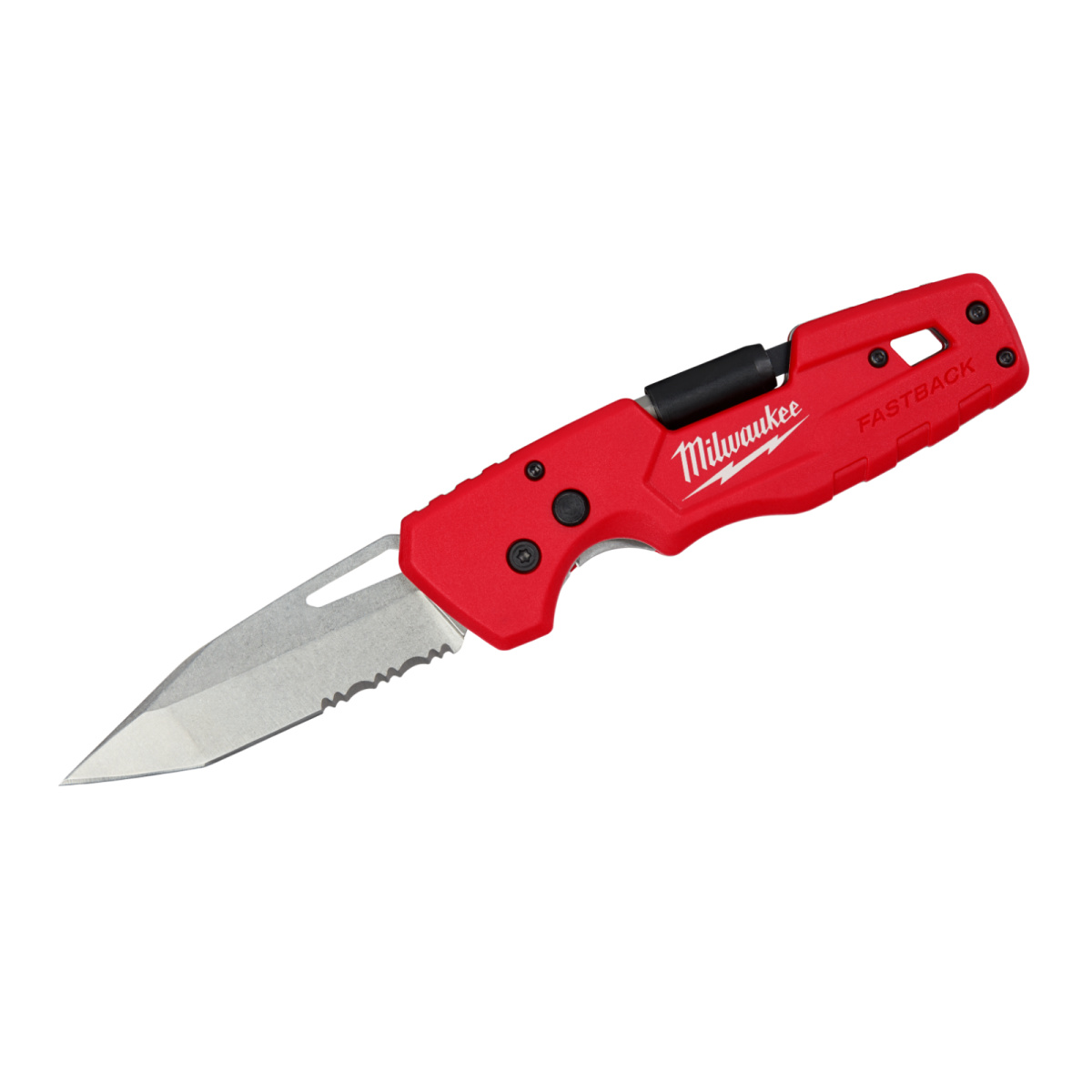 Milwaukee Tool FASTBACK 5 in 1 Partially Serrated Tanto Blade Folding Pocket Knife with Reversible Phillips #2 and Slotted 1/4 Inch bit