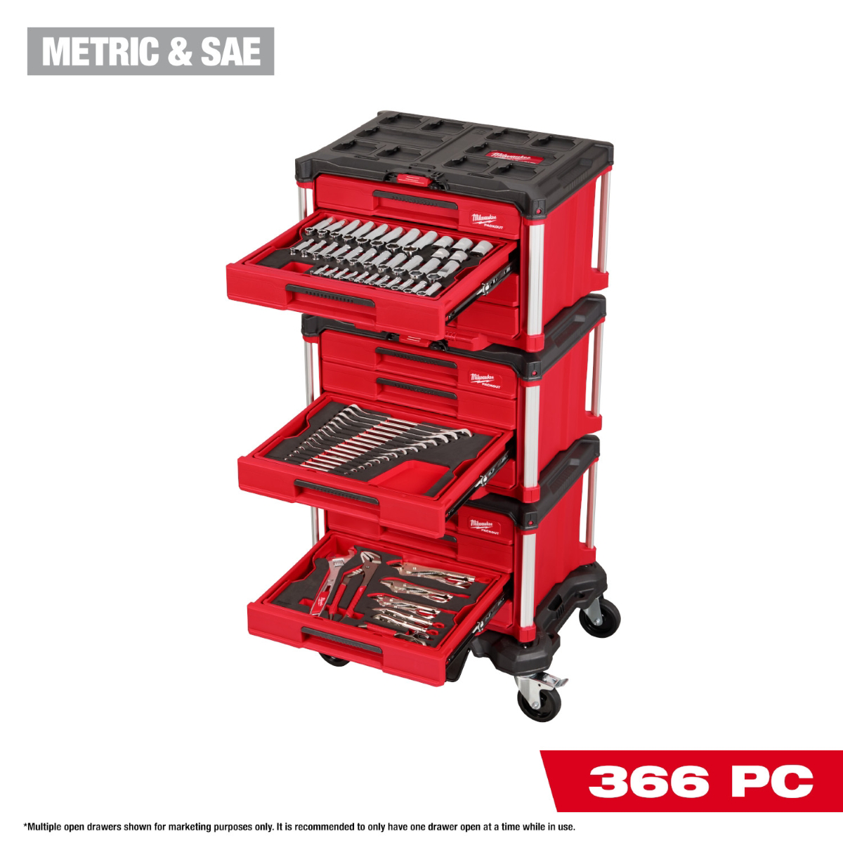 Milwaukee Tool 366 Piece Master Mechanics Hand Tool Set with PACKOUT Drawers and Dolly