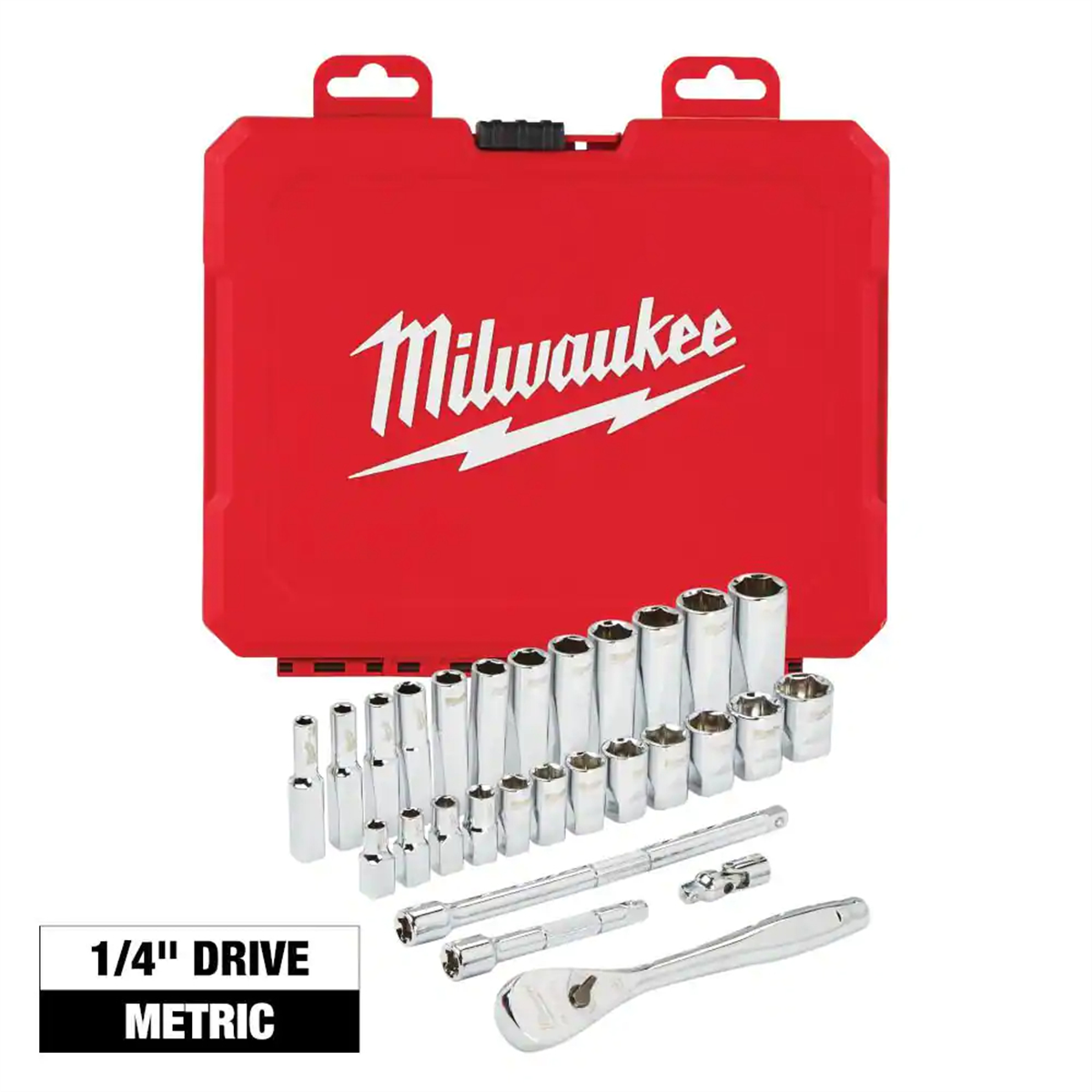 Milwaukee Tool 28pc 1/4" Drive Metric Ratchet & Socket Set with FOUR FLAT Sides
