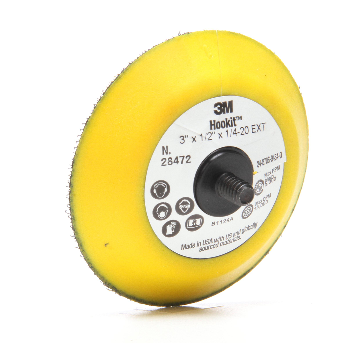 MMM Hookit Disc Pad 28472, 3 in x 1/2 in 1/4-20 External, 5 ea/Case