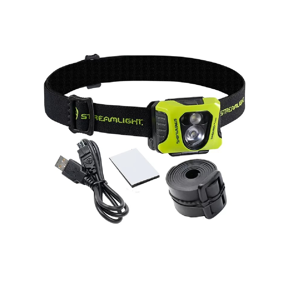 Streamlight Enduro Pro USB Rechargeable 200-Lumen Headlamp - Dual Spot and Flood Beam, Includes USB Cable, Elastic Head Strap, Rubber Hard Hat Strap, and 3M Dual Lock - Yellow