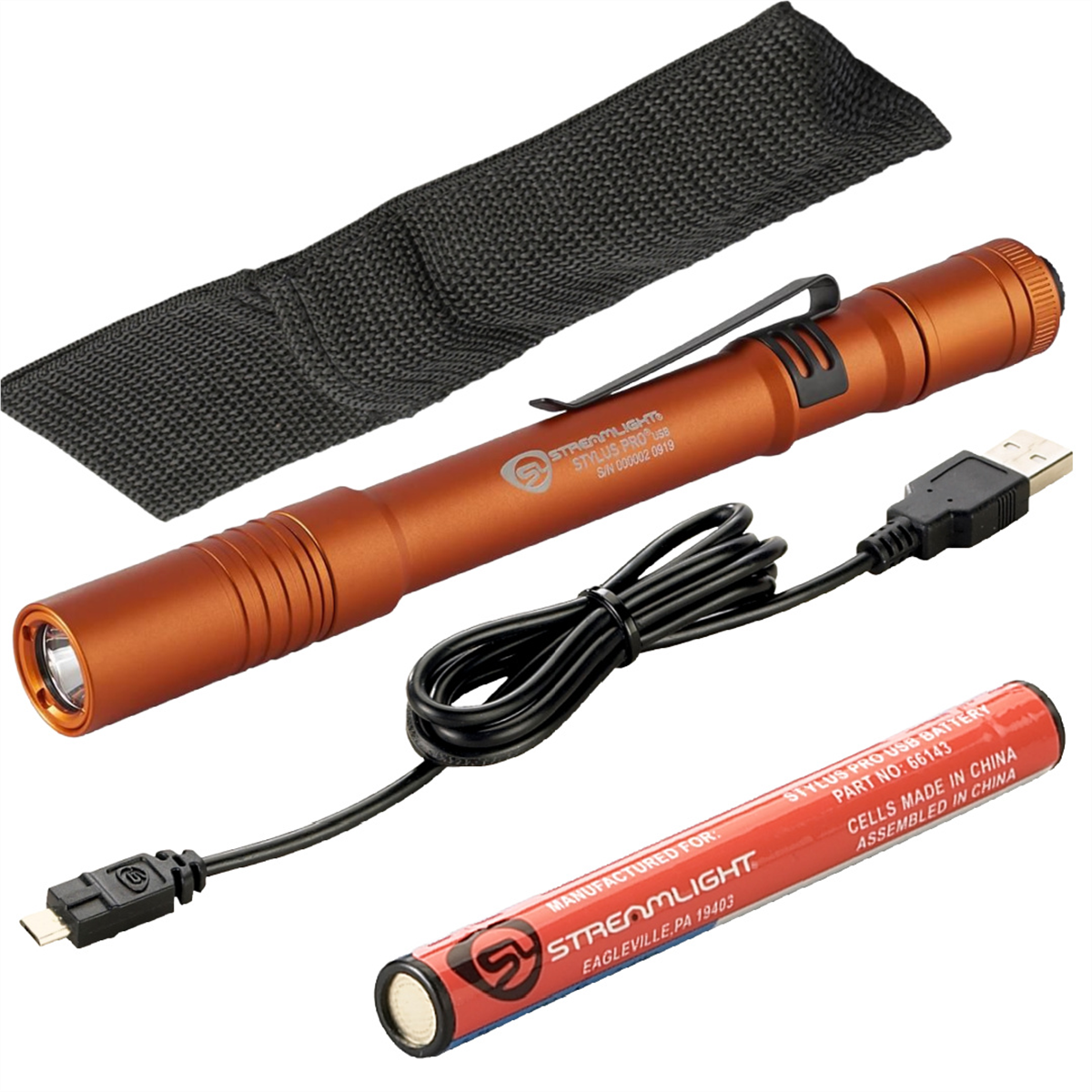 Streamlight Stylus Pro USB LED 350 Lumen Penlight with USB Charge Cord - Color Orange