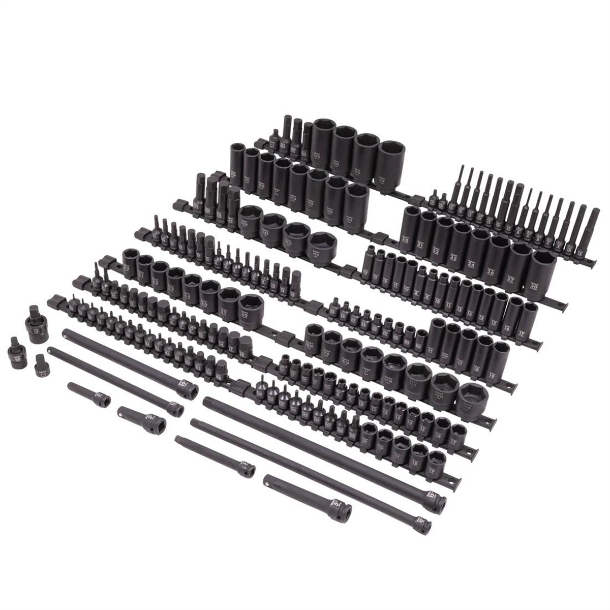 SUNEX 3/8" & 1/2" Drive SAE & Metric 6 Point Standard & Deep With Star, E-Star, Tamperproof Star, Triple Square, & Hex Bit 181-Piece Master Impact Socket & Bit Socket Set
