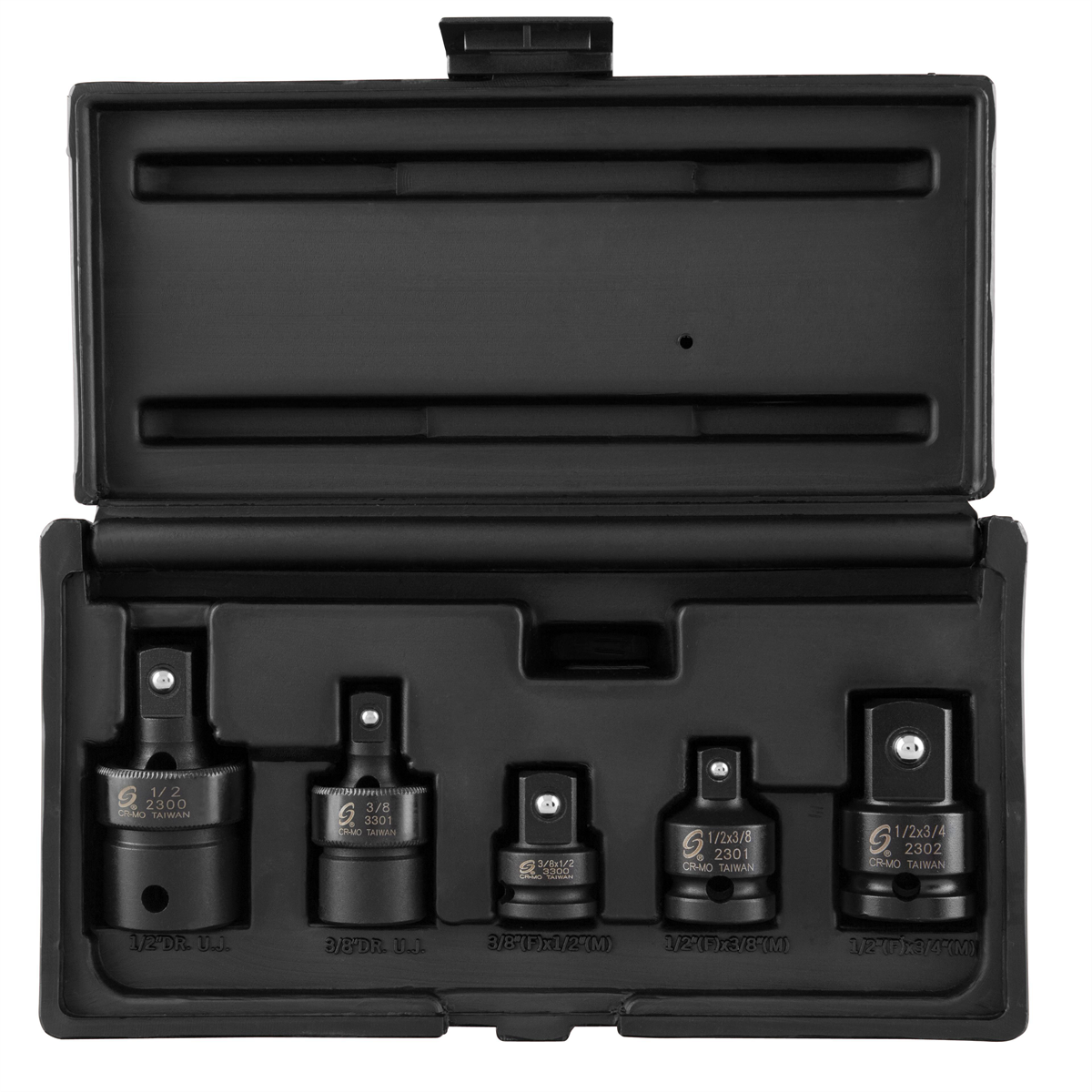 SUNEX IMP SET 5PC 3/8 AND 1/2DR ADAPT AND UNIV JOINT
