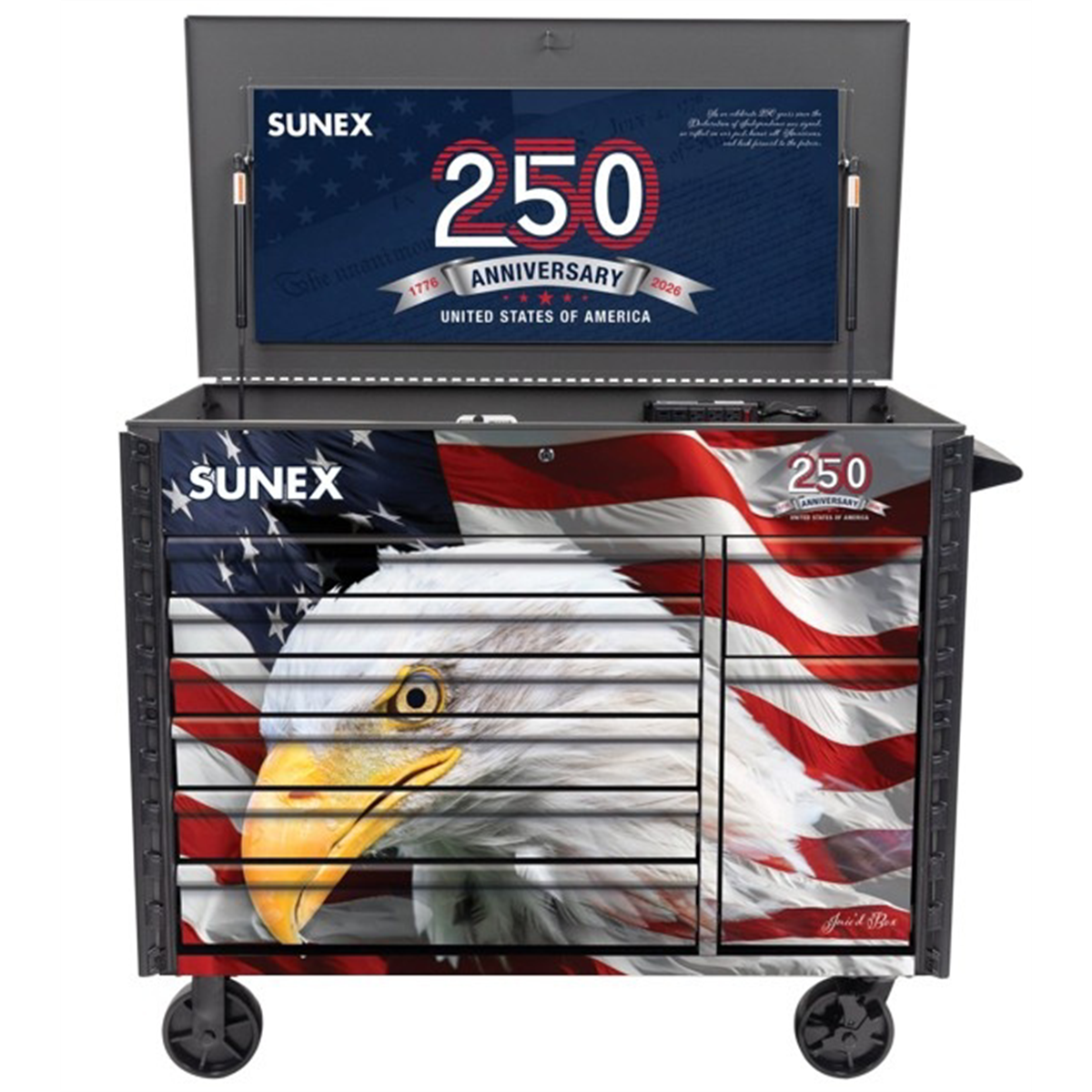 SUNEX TOOLS 50-inch Gray 7 Drawer Power Cart - 250th USA