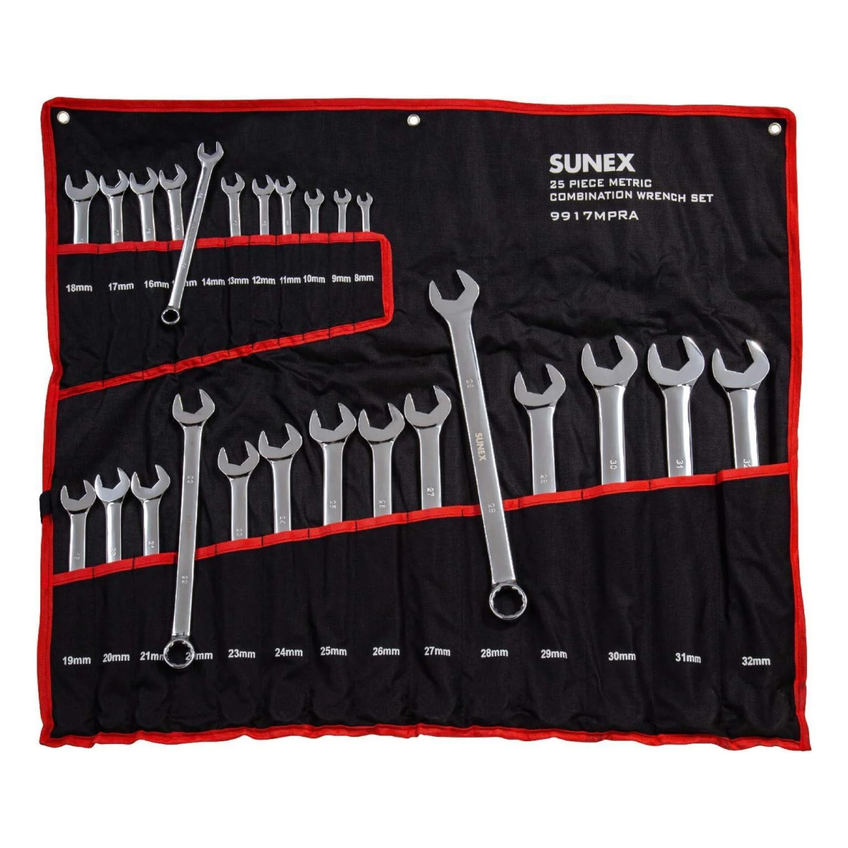 SUNEX 25 Piece Metric Full Polish V-Groove Combo Wrench Set