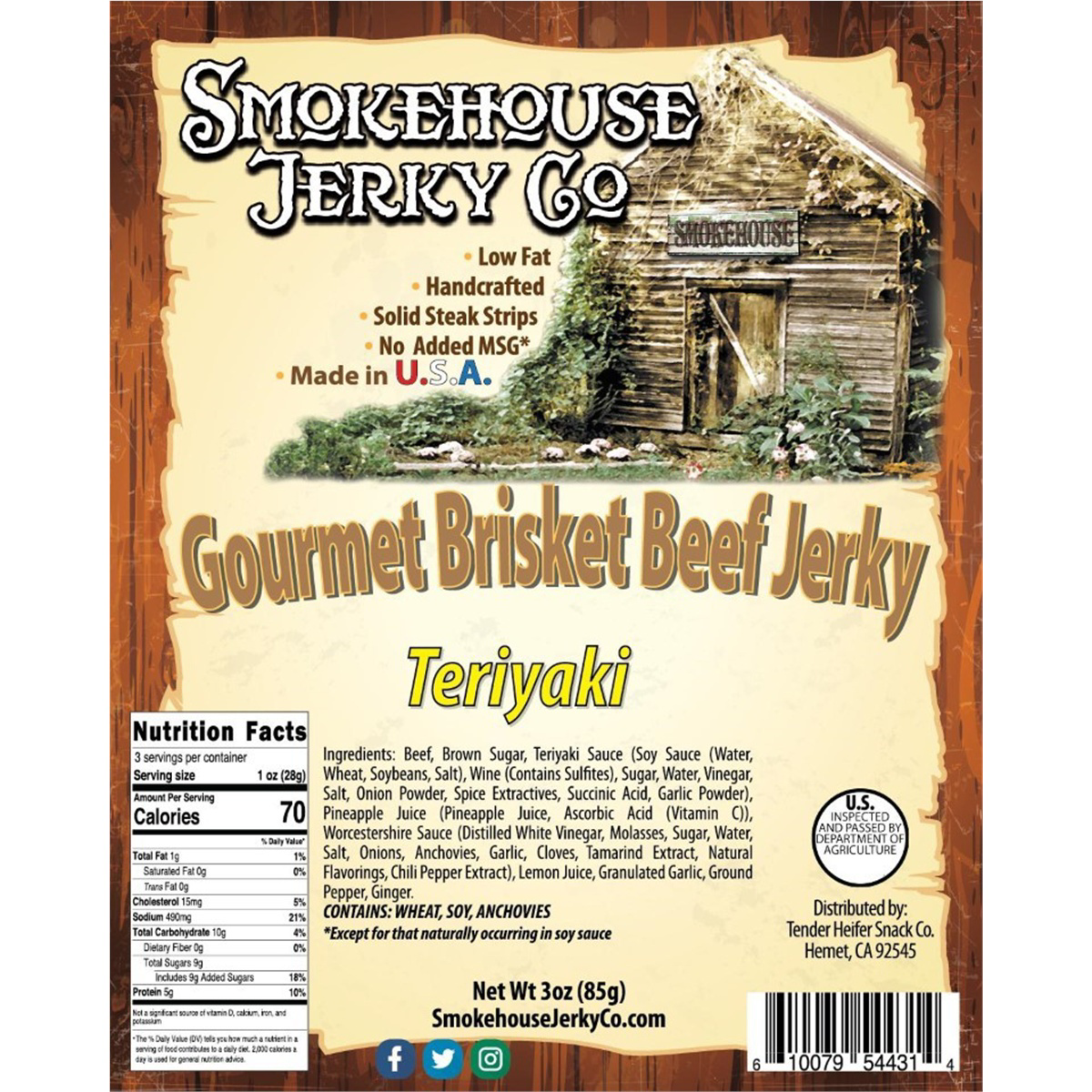 Tender Heifer Snack Co. Teriyaki Gourmet Beef Brisket Jerky - 3 Ounce