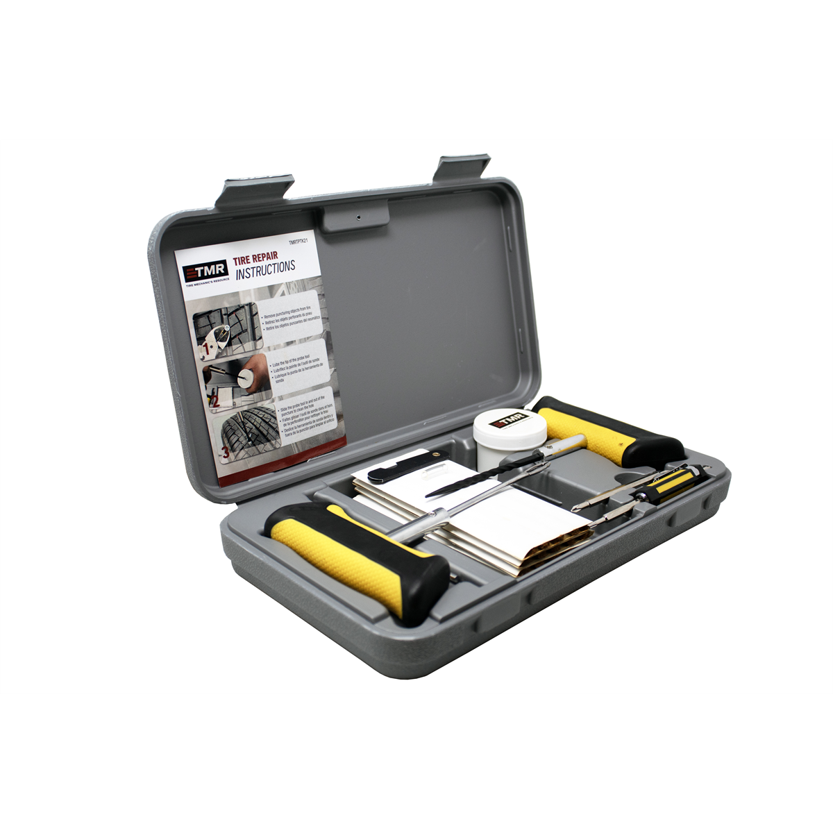 Tire Mechanic's Resource Tire Repair Kit for Auto, Trucks, and RV;T-Bone Handle (1)Probe and (1)Needle; Reversable Screwdriver;Lube;Razor Blade; 30 Repairs-15 Large Diameter 15 Small Diameter;Core Removal Tool;Spare Needle