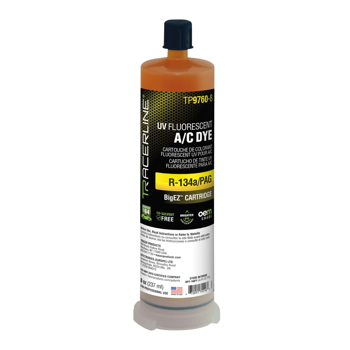 Tracer Products 8 oz (237 ml) R-134a/PAG BigEZ A/C dye cartridge