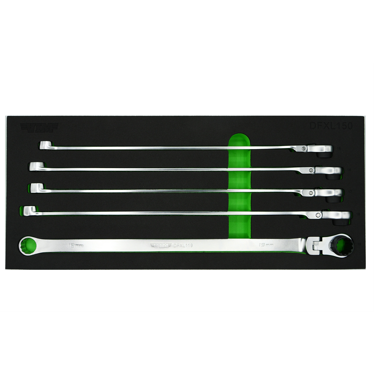 VIM Tools 5 Piece Deep Spline Ratcheting Flex Head Wrench Set (15-19 mm)
