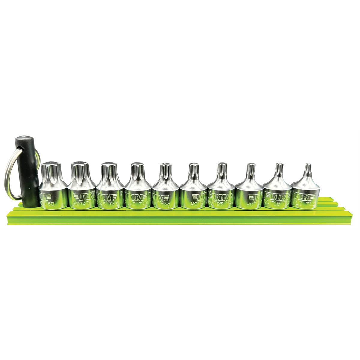 VIM Tools 10 Piece 1/4 Inch Drive TORX Half Cut Stubby Driver Set (T10 - T50) with 6 Inch Green Magrail