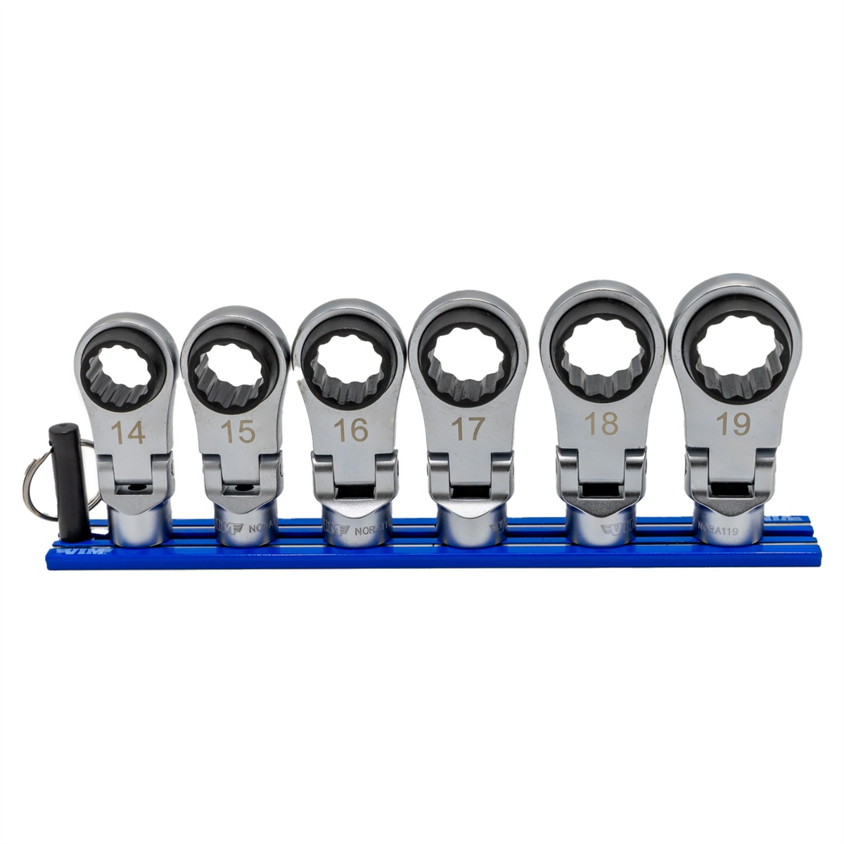 VIM Tools 6 Piece 12 Point Offset, Flex Head Ratcheting Wrench Attachments (14 - 19 mm)