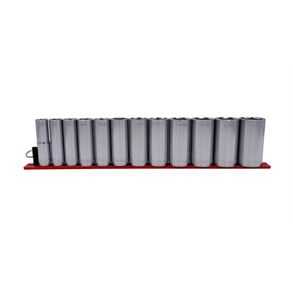 VIM Tools 12 PC. 1/2'' DR. DEEP SAE SOCKET SET W/ 16" RED MAGRAIL.(INCLUDES 9/16'' - 1-1/4'')