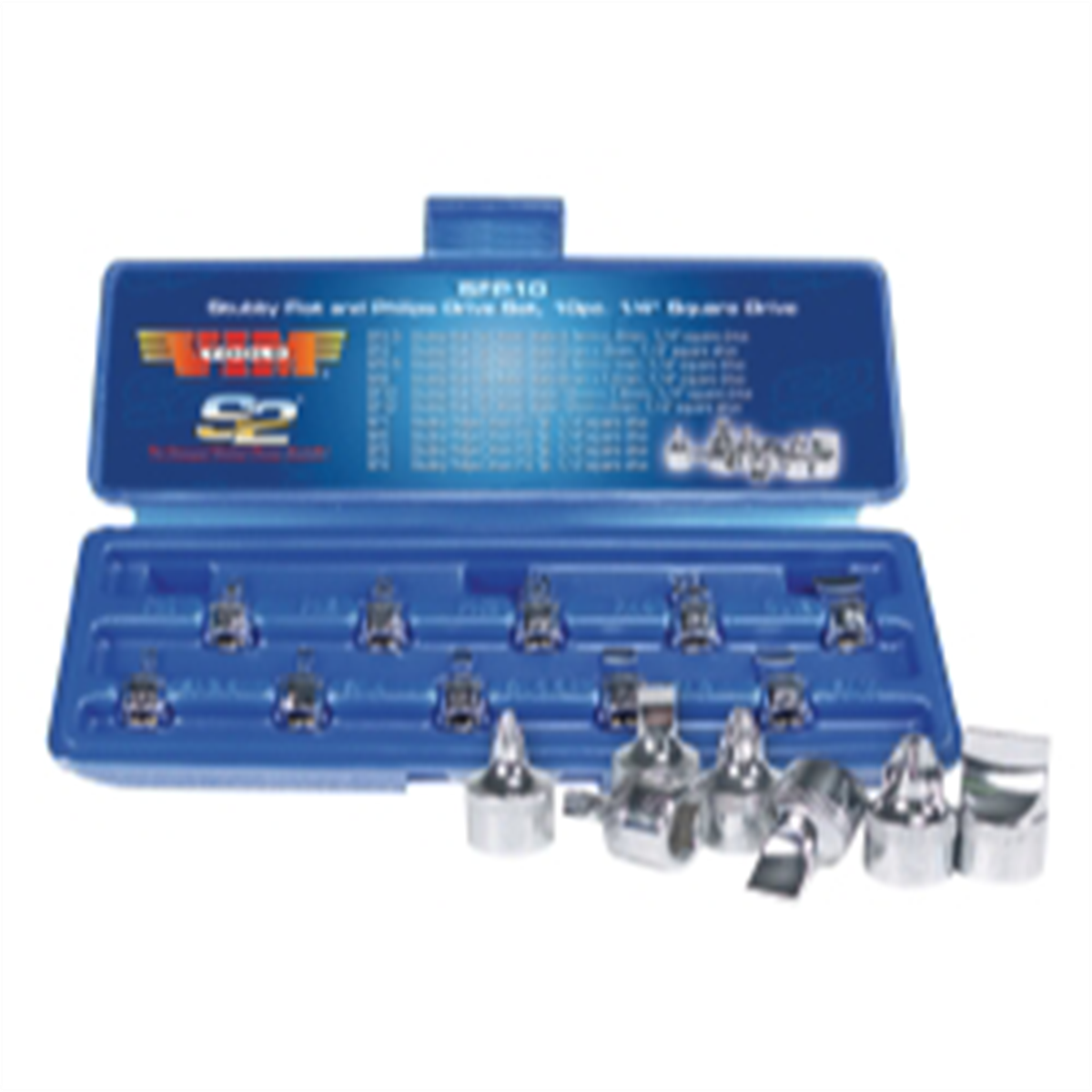 VIM Tools Stubby Flat And Philips Set,10Piece 1/4 Inch Square Drive S2 Drivers, 6 Flat Drivers, 4 Philips (SFP)